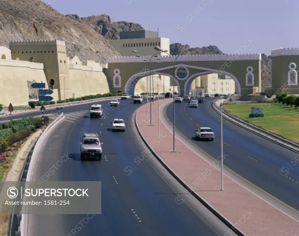 High angle view of an archway on the road, Muscat, Oman