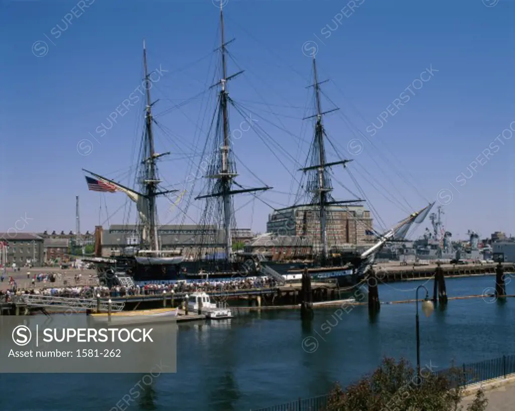 Sailing ship in a harbor, USS Constitution, Boston, Massachusetts, USA