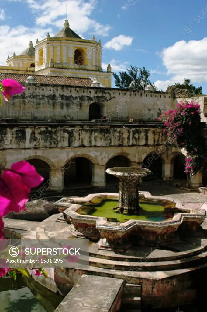 High angle view of a fountain in a convent, La Merced Convent, Antigua, Guatemala
