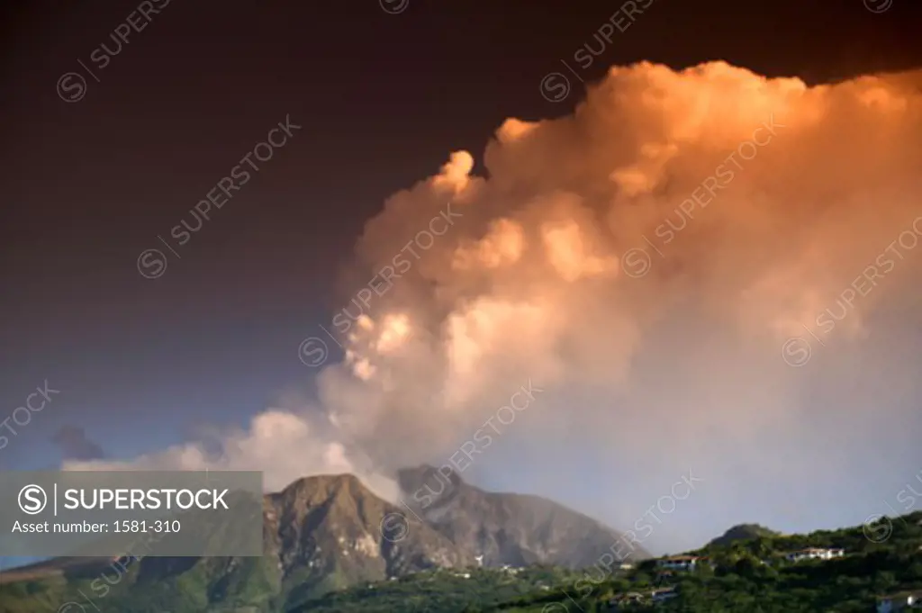 Smoke emitting from a volcano, Soufriere Hills Volcano, Soufriere Hills, Montserrat