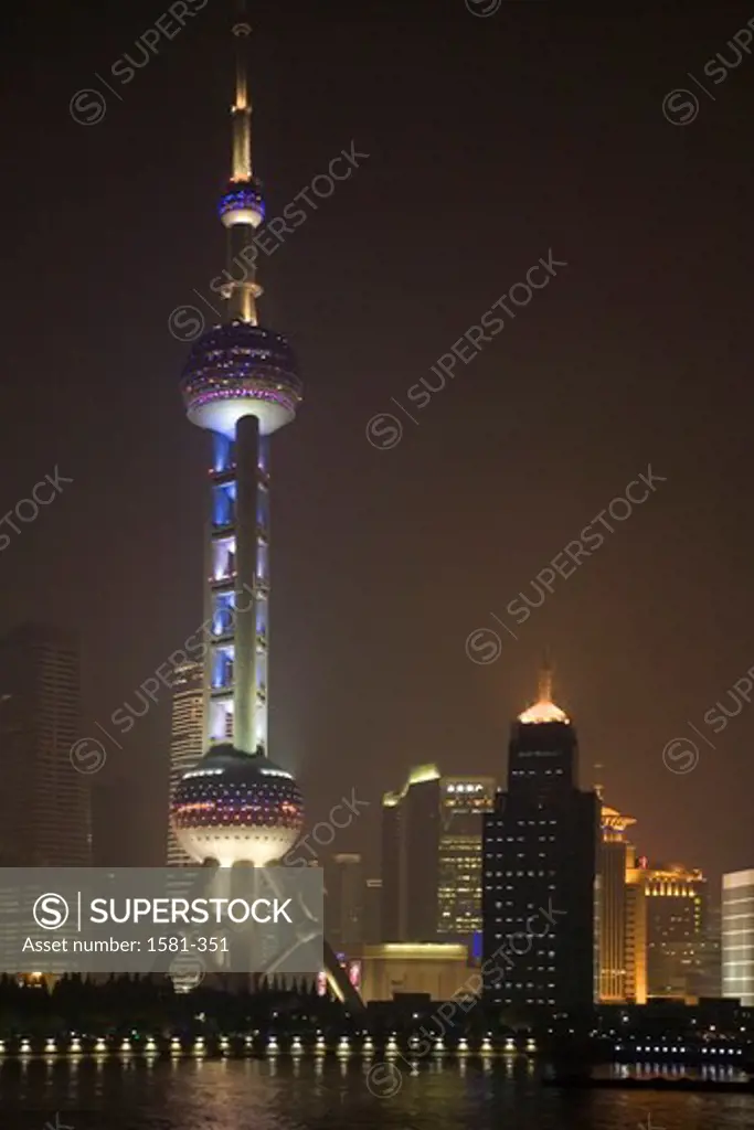 Communications tower at the waterfront, Oriental Pearl Tower, Huangpu River, Pudong, Shanghai, China