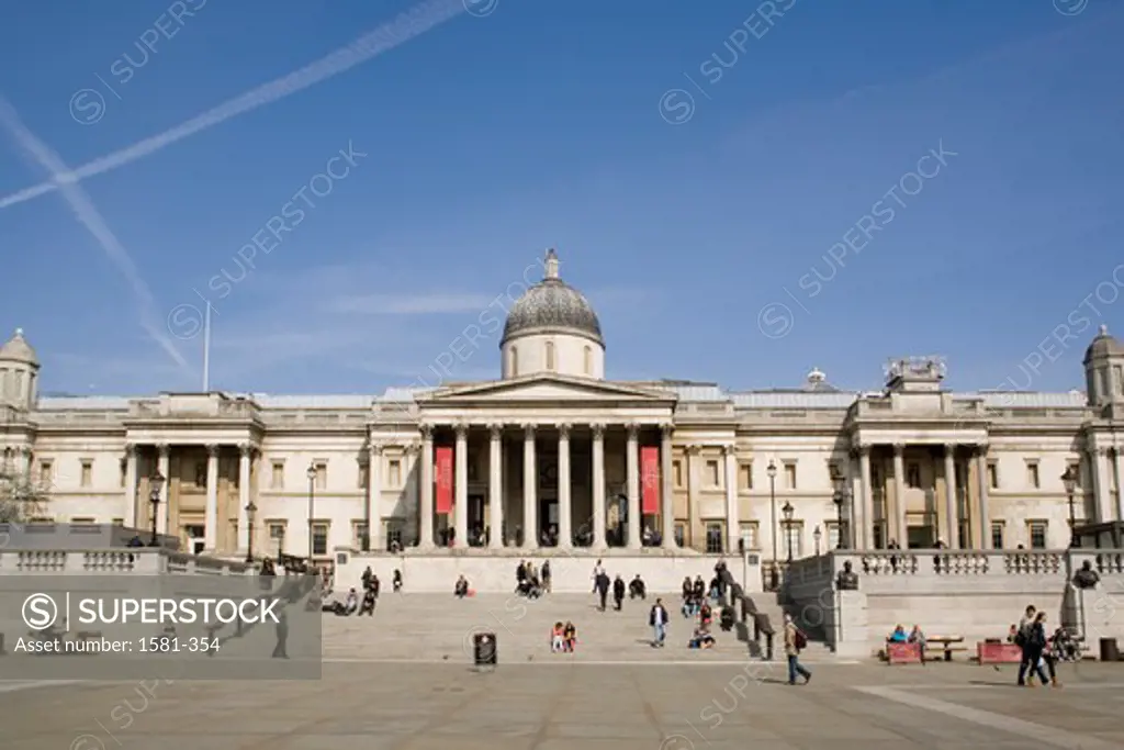 Tourists in front of a museum, National Gallery, Trafalgar Square, City Of Westminster, London, England