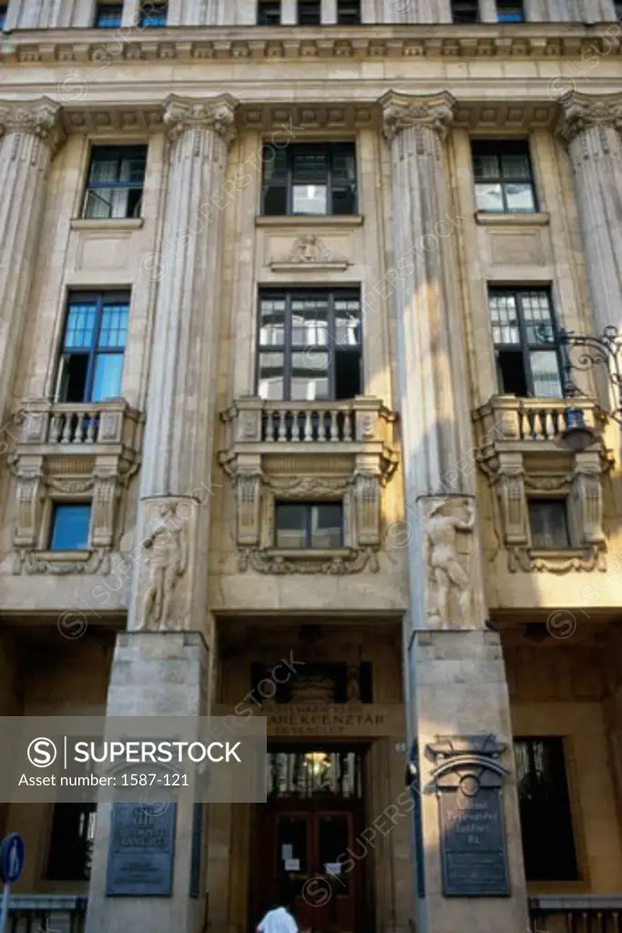 Low angle view of a financial building, Budapest Stock Exchange, Budapest, Hungary