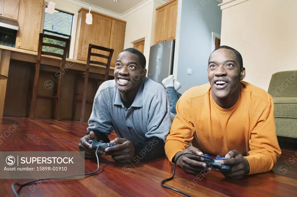 Twin brothers play video games