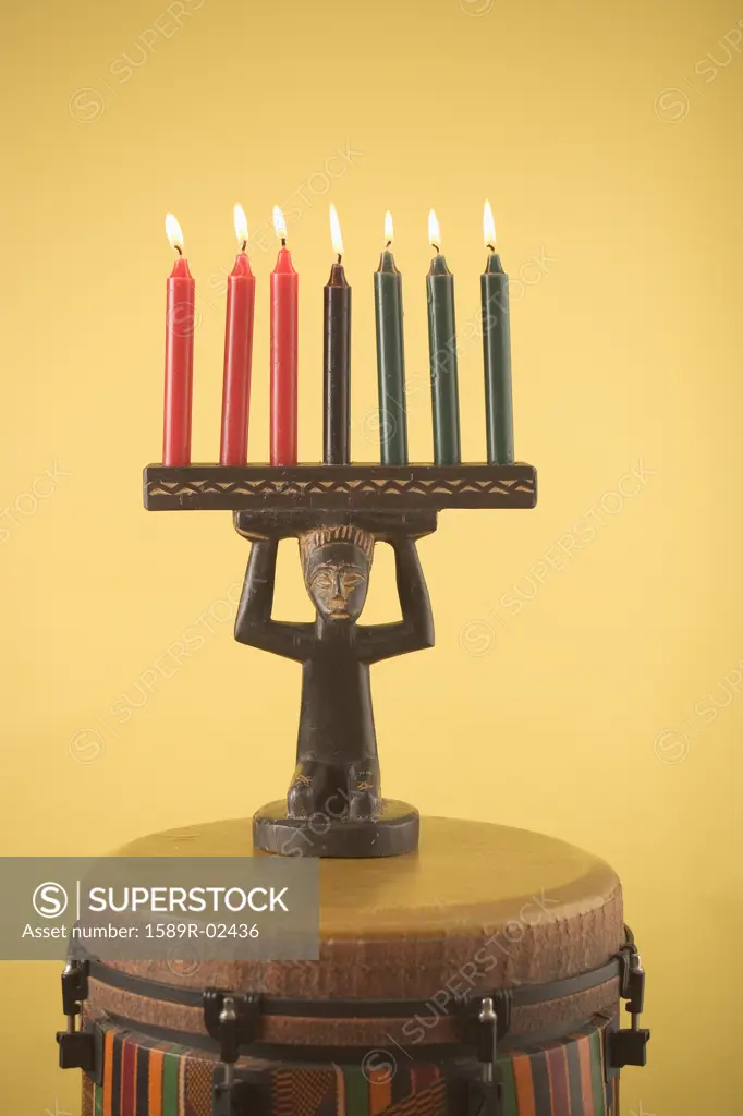 Kwanzaa candles and a djembe