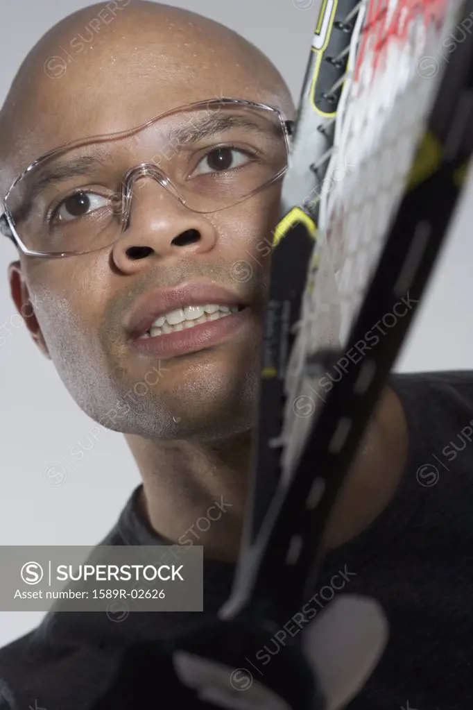 Close-up of a racquetball player