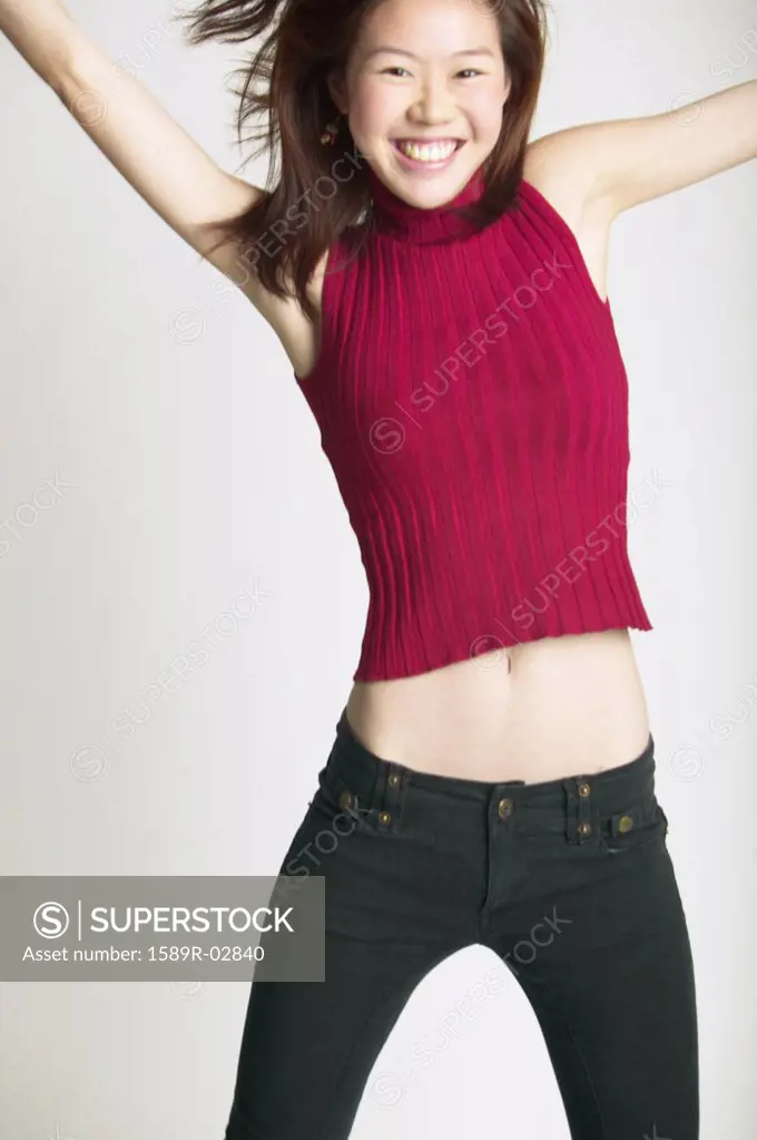 Young woman in unexcited mood