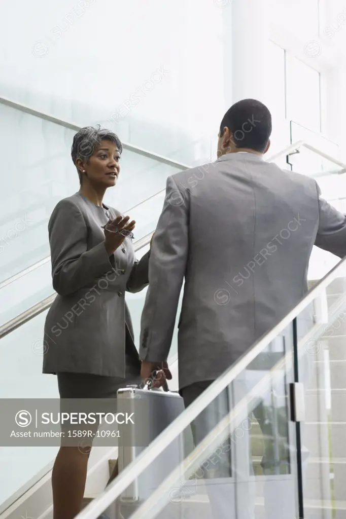 Businesswoman talking to male coworker