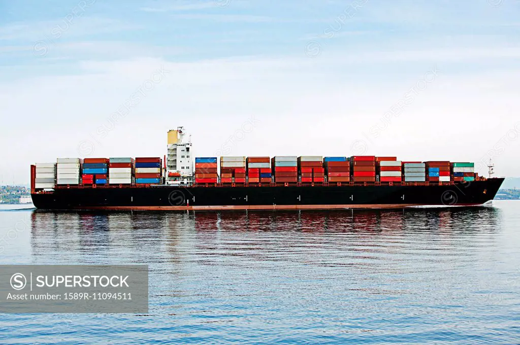Cargo container ship on ocean