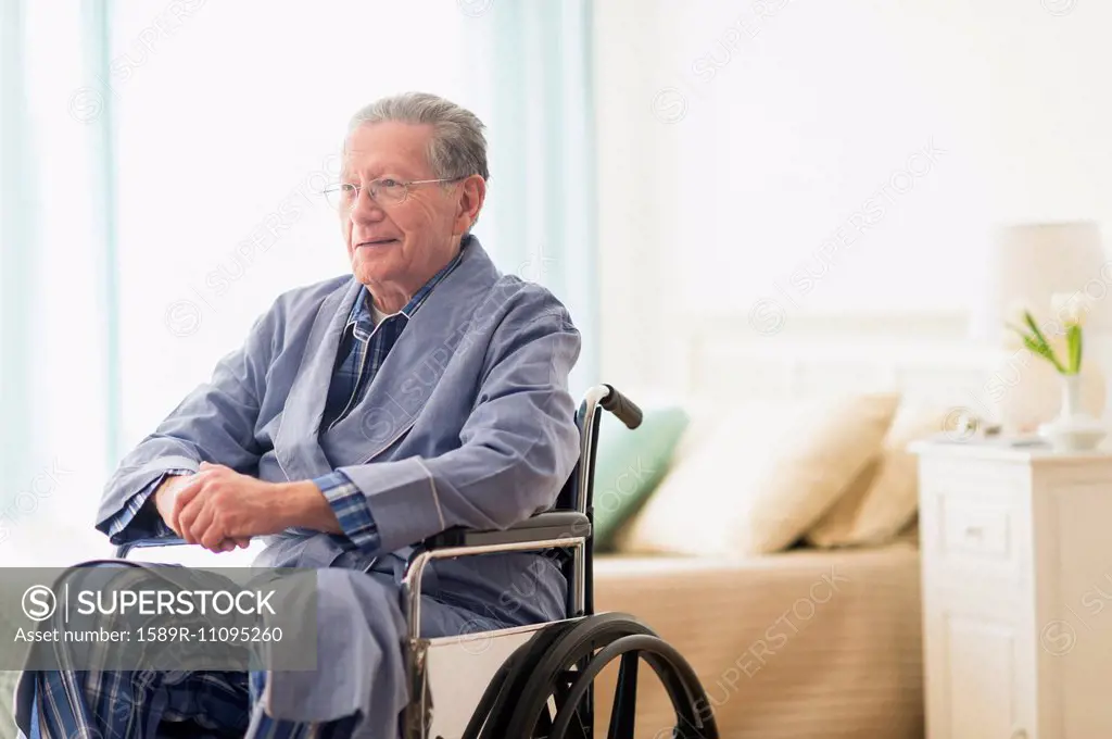 Senior Caucasian man sitting in wheelchair