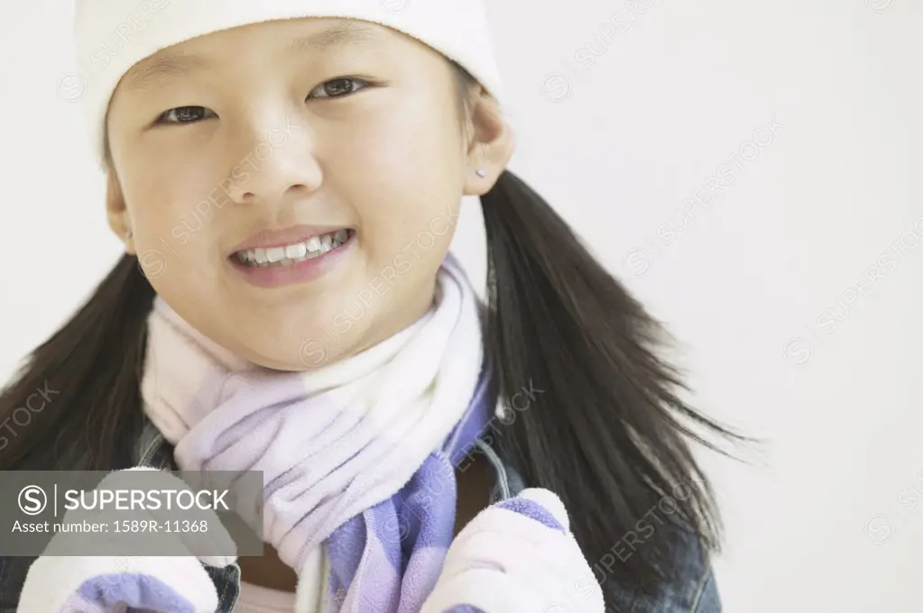 Closeup of girl wearing warm clothes