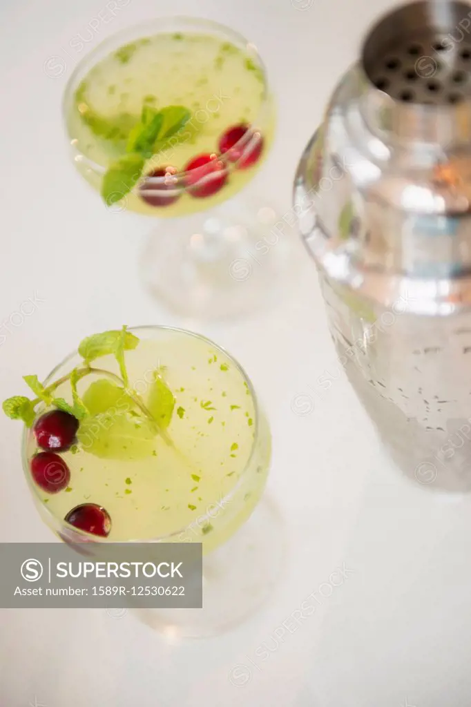 Close up of cocktails with garnish