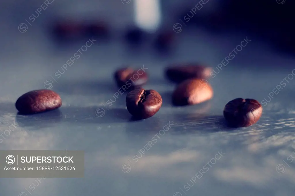 Close up of coffee beans on table