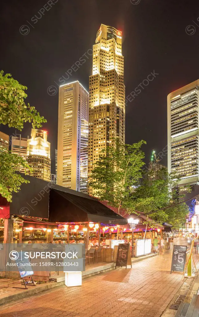 Singapore highrise buildings over sidewalk, Singapore, Singapore