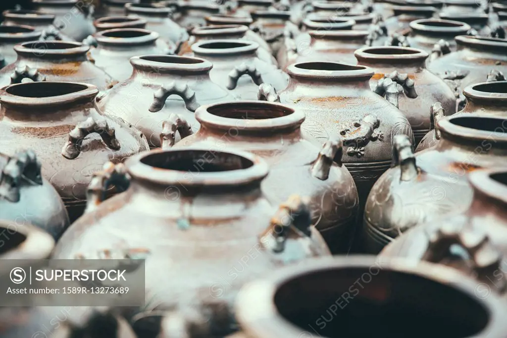 High angle view of empty pots