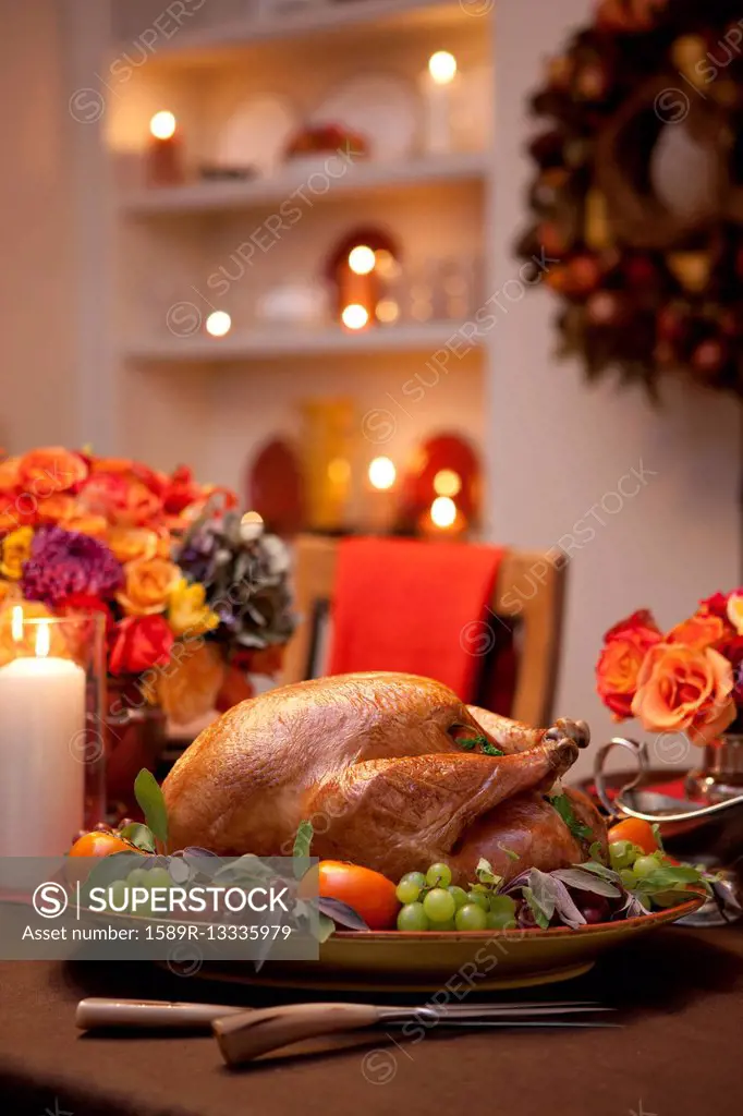 Thanksgiving roast turkey on platter