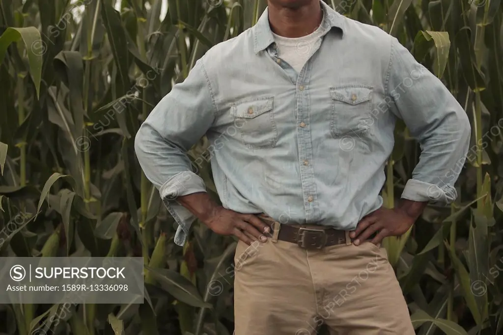 African American farmer standing with hands on hips