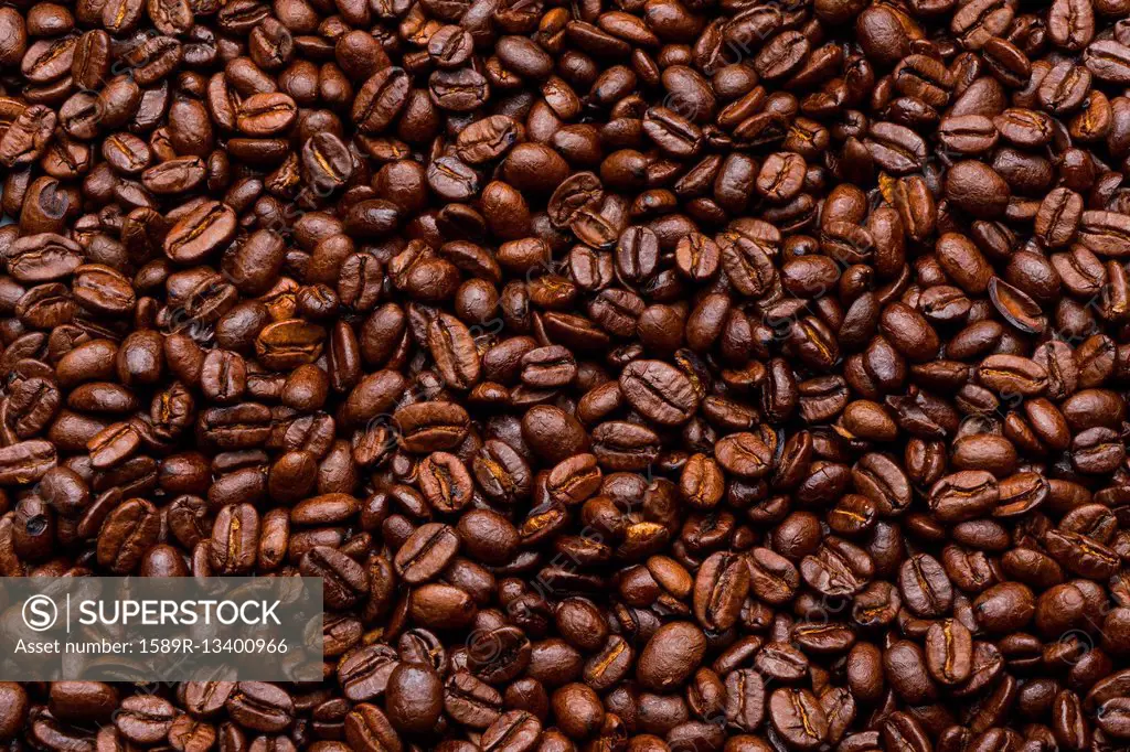 Pile of brown roasted coffee beans