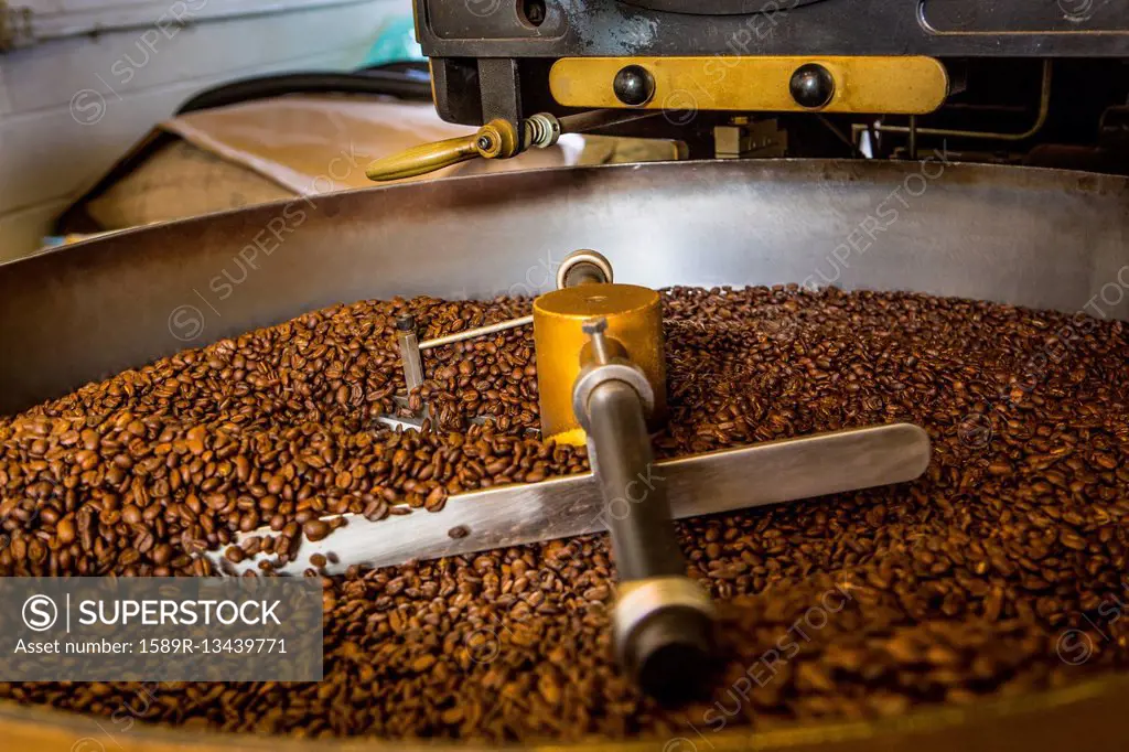 Coffee beans in roaster
