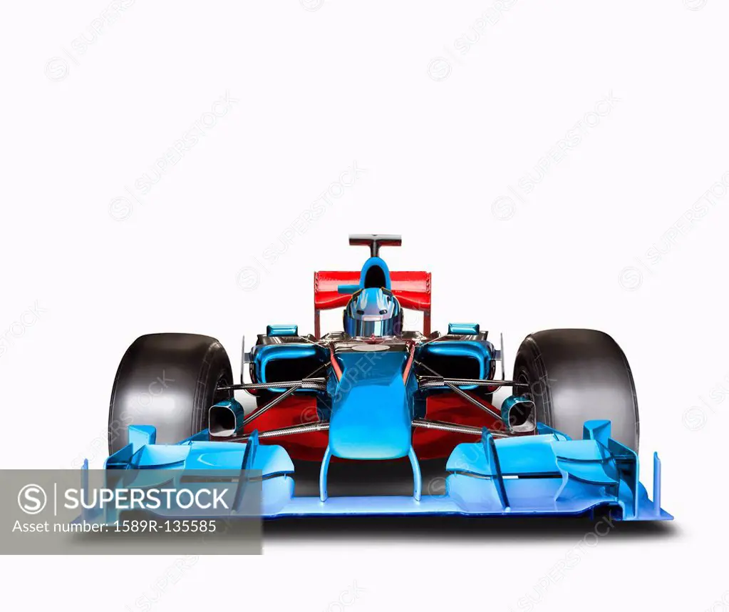 Blue race car with driver