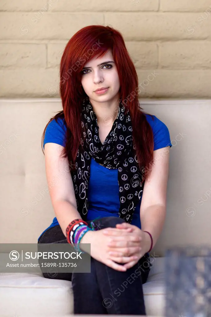 Serious Caucasian redheaded teenager