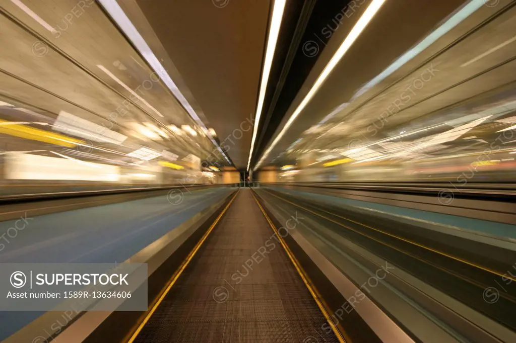 Blurred motion of moving walkway