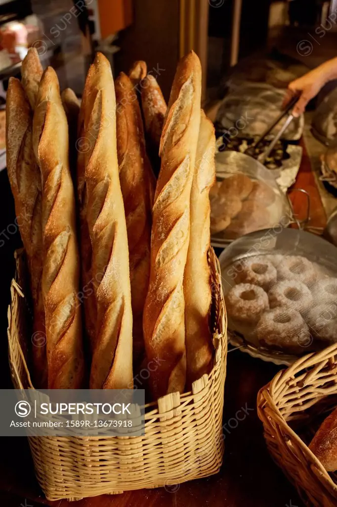 Basket of bread in bakery