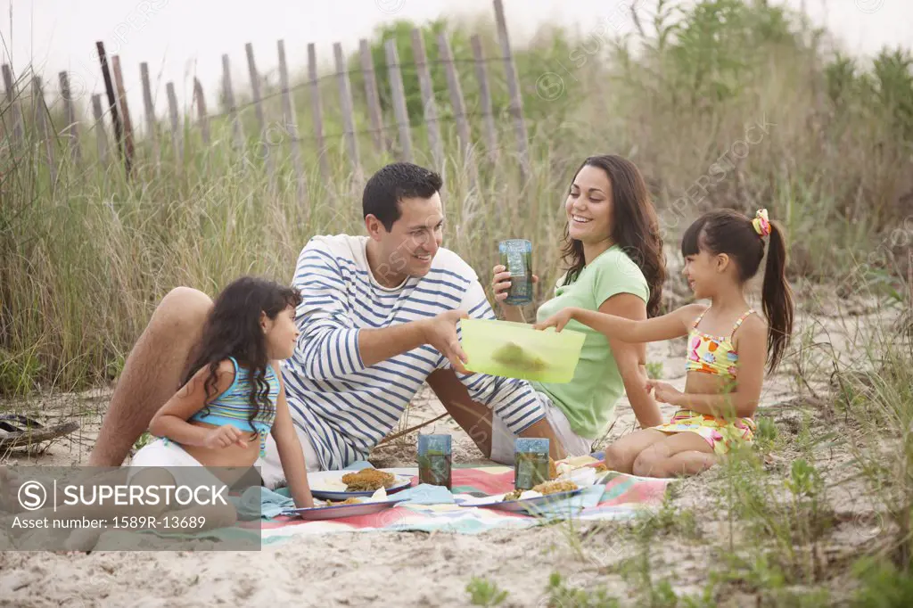 Family  picnicking on beach