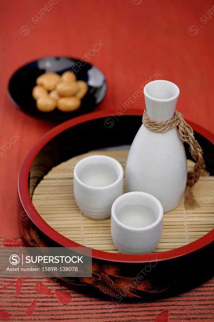 Sake and Japanese rice crackers