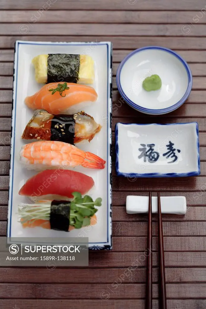 Nigiri sushi and wasabi