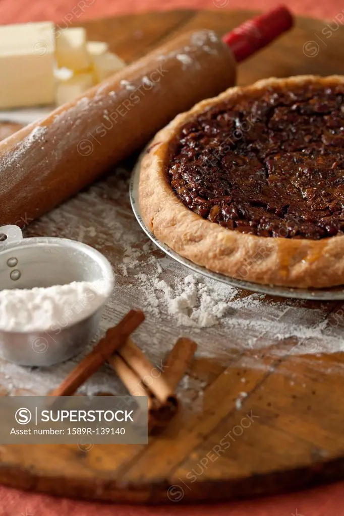 Baking ingredients and pecan pie