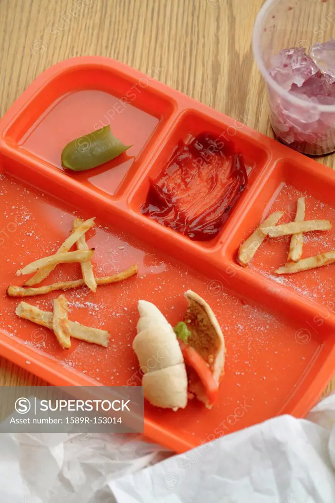Lunch tray with food remains