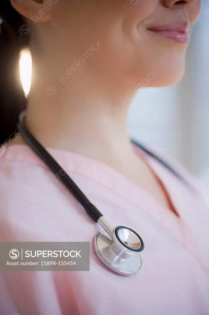Stethoscope around Japanese nurse´s neck