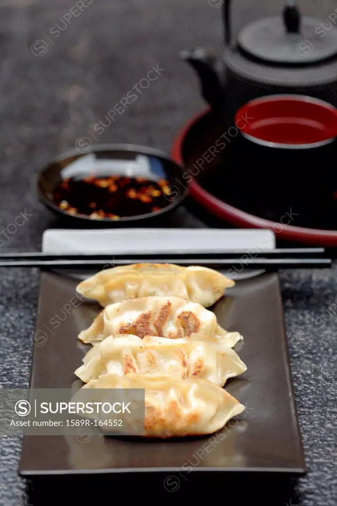 Asian fried dumplings on tray