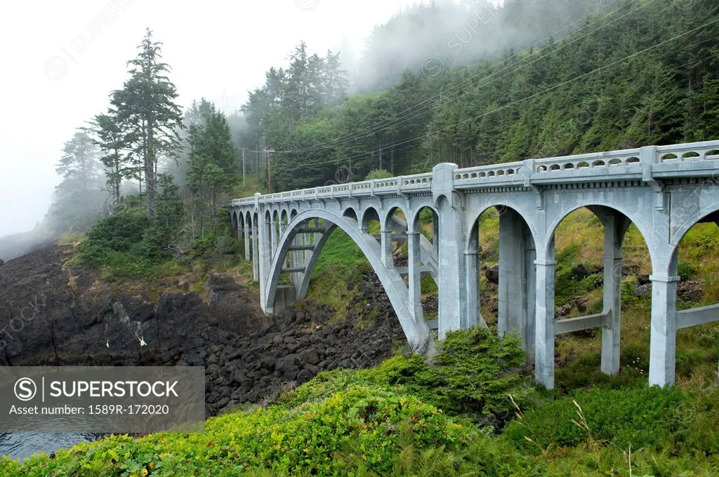 Bridge stretching over rocky valley