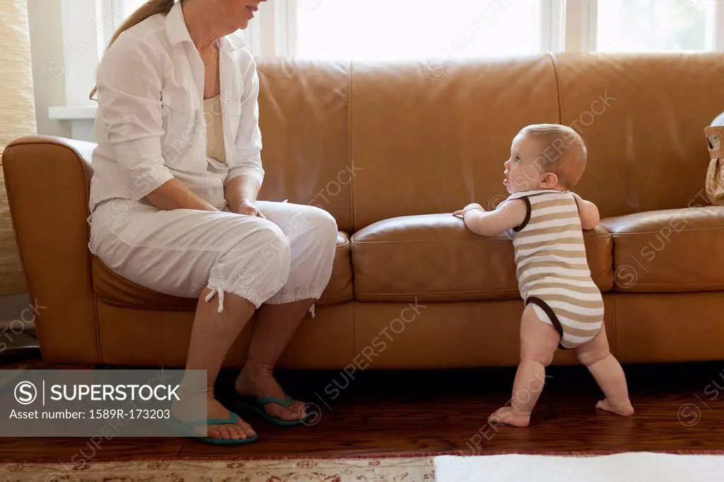 Caucasian woman with grandson