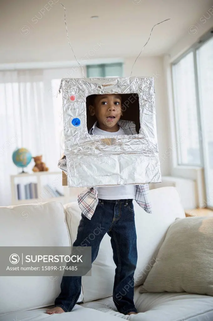 African American boy in robot outfit