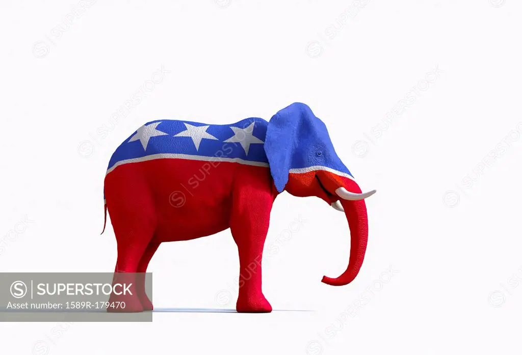 Elephant statue painted red, white and blue