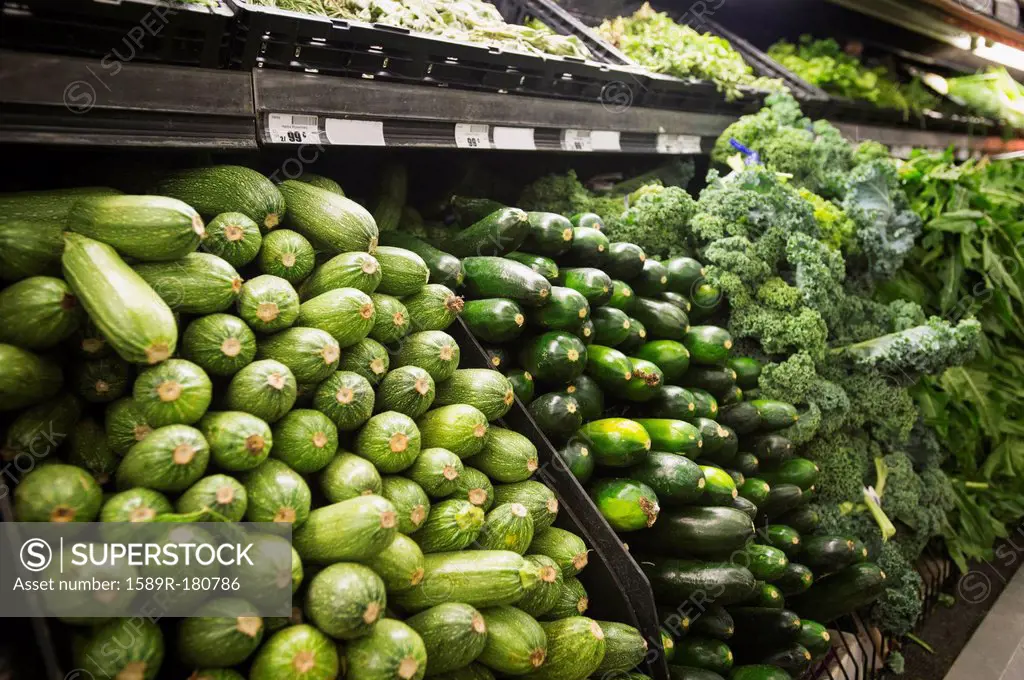 Close up of produce for sale in grocery store