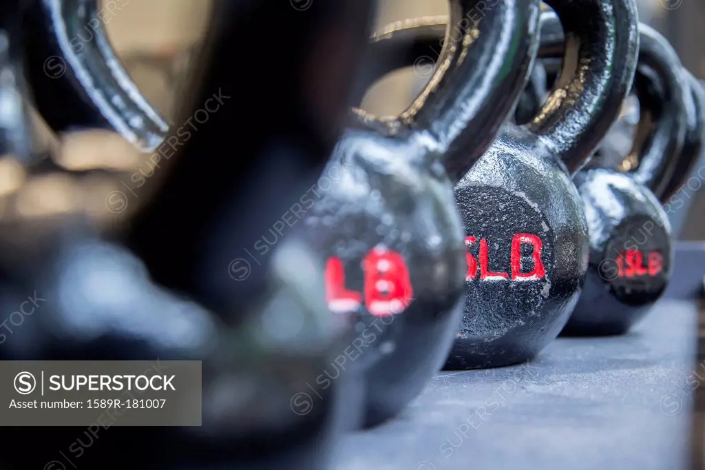 Close up of weights in gym