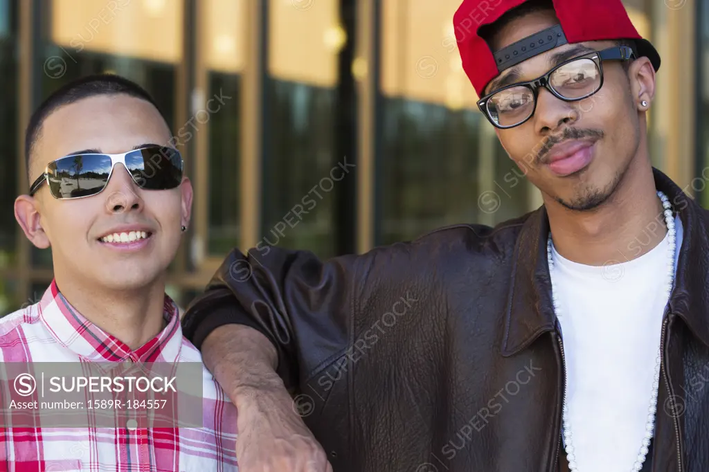 Teenage boys smiling outdoors