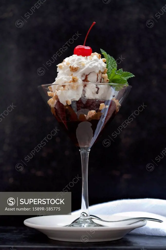 Close up of ice cream sundae