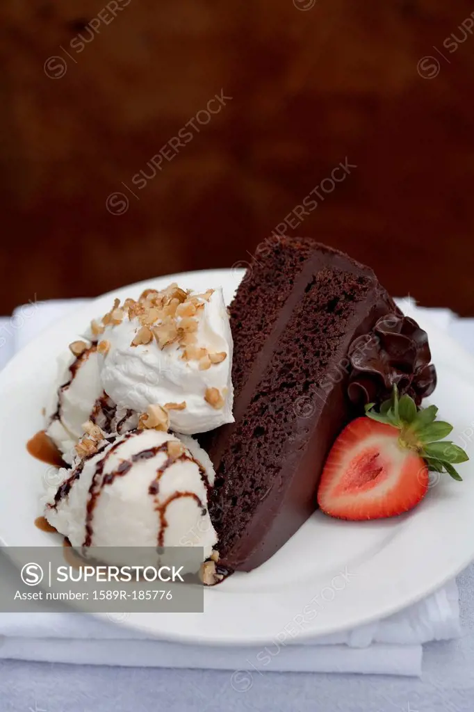 Close up of slice of chocolate cake