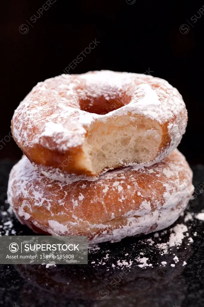 Close up of powdered donuts