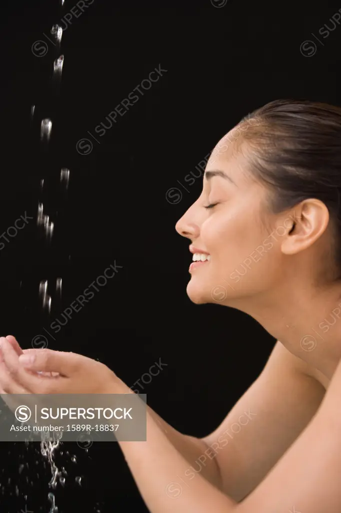 Close up profile of woman bathing
