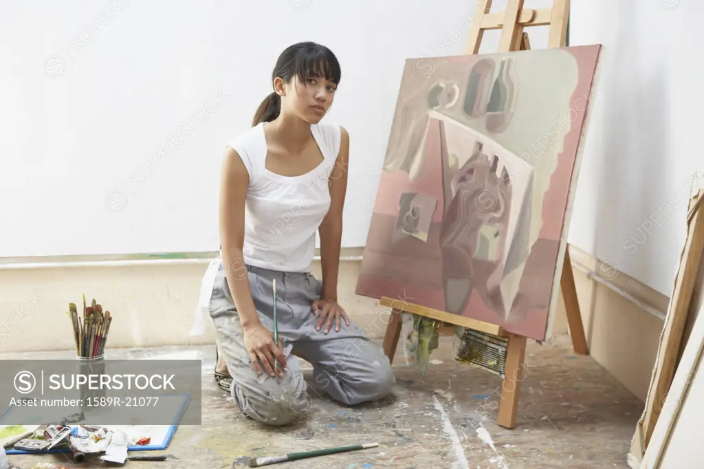 Female artist painting