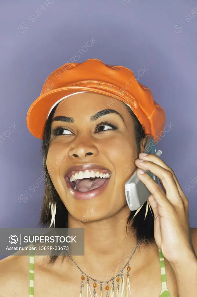 Close up of African woman talking on cell phone