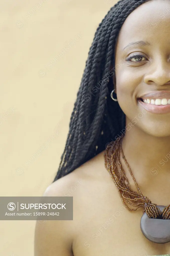 Close up of African American woman smiling