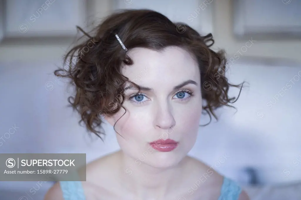 Close up of woman with barrette in hair