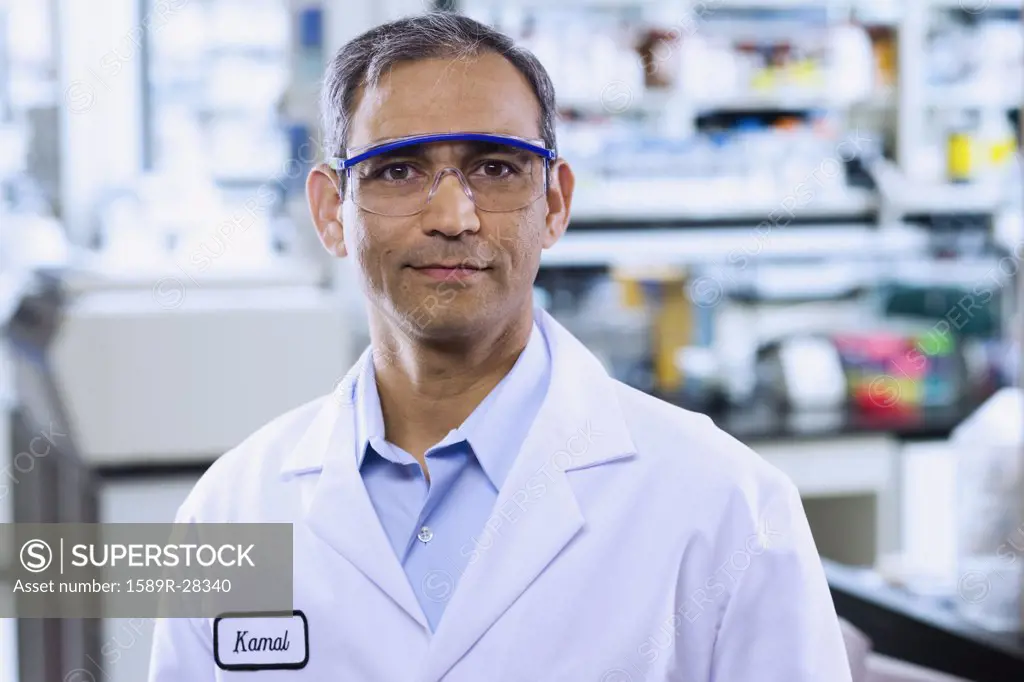 Indian male scientist with protective eyewear